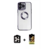 MARSİLYAN™- iPhone 14 Pro Max Kılıf Pusula Form - Siyah Buffer Cam Ekran Koruyucu + PVD Metal Kamera Lens - TU