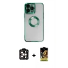 MARSİLYAN™- iPhone 14 Pro Max Kılıf Pusula Form - Siyah Buffer Cam Ekran Koruyucu + PVD Metal Kamera Lens - TU