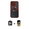 MARSİLYAN™- iPhone 14 Pro Max Kılıf Pusula Form - Siyah Buffer Cam Ekran Koruyucu + PVD Metal Kamera Lens - TU