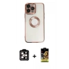 MARSİLYAN™- iPhone 14 Pro Max Kılıf Pusula Form - Siyah Buffer Cam Ekran Koruyucu + PVD Metal Kamera Lens - TU