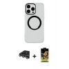 MARSİLYAN™- iPhone 14 Pro Max Kılıf Pusula Form - Siyah Buffer Cam Ekran Koruyucu + Raze Metal Kamera Lens - GS