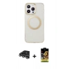 MARSİLYAN™- iPhone 14 Pro Max Kılıf Pusula Form - Siyah Buffer Cam Ekran Koruyucu + Raze Metal Kamera Lens - GS