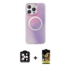 MARSİLYAN™- iPhone 14 Pro Max Kılıf Pusula Form - Siyah Buffer Cam Ekran Koruyucu + Turuncu PVD Metal Kamera Lens