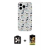 MARSİLYAN™- iPhone 14 Pro Max Kılıf Pusula Form - Siyah Buffer Cam Ekran Koruyucu + Turuncu PVD Metal Kamera Lens