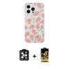 MARSİLYAN™- iPhone 14 Pro Max Kılıf Pusula Form - Siyah Buffer Cam Ekran Koruyucu + Turuncu PVD Metal Kamera Lens