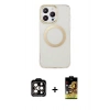 MARSİLYAN™- iPhone 14 Pro Max Kılıf Pusula Form - Siyah Buffer Cam Ekran Koruyucu + Turuncu PVD Metal Kamera Lens