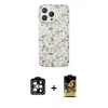 MARSİLYAN™- iPhone 14 Pro Max Kılıf Pusula Form - Siyah Buffer Cam Ekran Koruyucu + Turuncu PVD Metal Kamera Lens