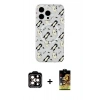 MARSİLYAN™- iPhone 14 Pro Max Kılıf Pusula Form - Siyah Buffer Cam Ekran Koruyucu + Turuncu PVD Metal Kamera Lens