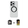MARSİLYAN™- iPhone 14 Pro Max Kılıf Pusula Form - Siyah Buffer Cam Ekran Koruyucu + Turuncu PVD Metal Kamera Lens