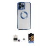 MARSİLYAN™- iPhone 14 Pro Max Kılıf Pusula Form - Siyah Buffer Hayalet Cam Ekran Koruyucu + Bilvis Titan Kamera Lens - GD