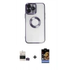 MARSİLYAN™- iPhone 14 Pro Max Kılıf Pusula Form - Siyah Buffer Hayalet Cam Ekran Koruyucu + Bilvis Titan Kamera Lens - GD