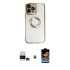MARSİLYAN™- iPhone 14 Pro Max Kılıf Pusula Form - Siyah Buffer Hayalet Cam Ekran Koruyucu + Bilvis Titan Kamera Lens - GD