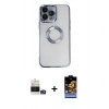 MARSİLYAN™- iPhone 14 Pro Max Kılıf Pusula Form - Siyah Buffer Hayalet Cam Ekran Koruyucu + Bilvis Titan Kamera Lens - GD