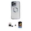 MARSİLYAN™- iPhone 14 Pro Max Kılıf Pusula Form - Siyah Buffer Hayalet Cam Ekran Koruyucu + Bilvis Titan Kamera Lens - DNMR