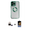 MARSİLYAN™- iPhone 14 Pro Max Kılıf Pusula Form - Siyah Buffer Hayalet Cam Ekran Koruyucu + Bilvis Titan Kamera Lens - DNMR