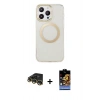 MARSİLYAN™- iPhone 14 Pro Max Kılıf Pusula Form - Siyah Buffer Hayalet Cam Ekran Koruyucu + Raze Metal Kamera Lens - GD