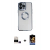 MARSİLYAN™- iPhone 14 Pro Max Kılıf Pusula Form - Siyah Buffer Hayalet Cam Ekran Koruyucu + Gümüş Bilvis Titan Kamera Lens