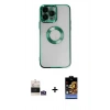 MARSİLYAN™- iPhone 14 Pro Max Kılıf Pusula Form - Siyah Buffer Hayalet Cam Ekran Koruyucu + Gümüş Bilvis Titan Kamera Lens