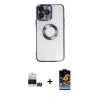 MARSİLYAN™- iPhone 14 Pro Max Kılıf Pusula Form - Siyah Buffer Hayalet Cam Ekran Koruyucu + Gümüş Bilvis Titan Kamera Lens