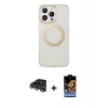 MARSİLYAN™- iPhone 14 Pro Max Kılıf Pusula Form - Siyah Buffer Hayalet Cam Ekran Koruyucu + Raze Metal Kamera Lens - GS