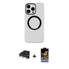 MARSİLYAN™- iPhone 14 Pro Max Kılıf Pusula Form - Siyah Buffer Hayalet Cam Ekran Koruyucu + Raze Metal Kamera Lens - GS