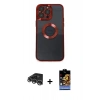 MARSİLYAN™- iPhone 14 Pro Max Kılıf Pusula Form - Siyah Buffer Hayalet Cam Ekran Koruyucu + Raze Metal Kamera Lens - GS