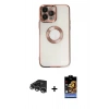 MARSİLYAN™- iPhone 14 Pro Max Kılıf Pusula Form - Siyah Buffer Hayalet Cam Ekran Koruyucu + Raze Metal Kamera Lens - GS