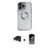 MARSİLYAN™- iPhone 14 Pro Max Kılıf Pusula Form - Siyah Buffer Hayalet Cam Ekran Koruyucu + Raze Metal Kamera Lens - GS