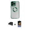 MARSİLYAN™- iPhone 14 Pro Max Kılıf Pusula Form - Siyah Buffer Hayalet Cam Ekran Koruyucu + Raze Metal Kamera Lens - GS
