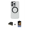 MARSİLYAN™- iPhone 14 Pro Max Kılıf Pusula Form - Siyah Buffer Hayalet Cam Ekran Koruyucu + Raze Metal Kamera Lens - GD