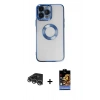 MARSİLYAN™- iPhone 14 Pro Max Kılıf Pusula Form - Siyah Buffer Hayalet Cam Ekran Koruyucu + Raze Metal Kamera Lens - GS