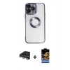 MARSİLYAN™- iPhone 14 Pro Max Kılıf Pusula Form - Siyah Buffer Hayalet Cam Ekran Koruyucu + Raze Metal Kamera Lens - GS