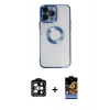 MARSİLYAN™- iPhone 14 Pro Max Kılıf Pusula Form - Siyah Buffer Hayalet Cam Ekran Koruyucu + Turuncu PVD Metal Kamera Lens