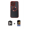 MARSİLYAN™- iPhone 14 Pro Max Kılıf Pusula Form - Siyah Buffer Hayalet Cam Ekran Koruyucu + Turuncu PVD Metal Kamera Lens