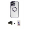 MARSİLYAN™- iPhone 14 Pro Max Kılıf Pusula Form - Siyah Joko 5D Cam + Gold Raze Metal Kamera Lens