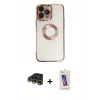 MARSİLYAN™- iPhone 14 Pro Max Kılıf Pusula Form - Siyah Joko 5D Cam + Gold Raze Metal Kamera Lens
