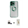 MARSİLYAN™- iPhone 14 Pro Max Kılıf Pusula Form - Siyah Mat Seramik Nano Ekran Koruyucu + Bilvis Titan Kamera Lens - SH