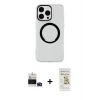 MARSİLYAN™- iPhone 14 Pro Max Kılıf Pusula Form - Siyah Mat Seramik Nano Ekran Koruyucu + Bilvis Titan Kamera Lens - DNMR