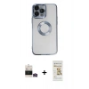 MARSİLYAN™- iPhone 14 Pro Max Kılıf Pusula Form - Siyah Mat Seramik Nano Ekran Koruyucu + Bilvis Titan Kamera Lens - GD