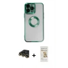 MARSİLYAN™- iPhone 14 Pro Max Kılıf Pusula Form - Siyah Mat Seramik Nano Ekran Koruyucu + Gold Raze Metal Kamera Lens