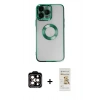 MARSİLYAN™- iPhone 14 Pro Max Kılıf Pusula Form - Siyah Mat Seramik Nano Ekran Koruyucu + PVD Metal Kamera Lens - TU