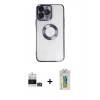 MARSİLYAN™- iPhone 14 Pro Max Kılıf Pusula Form - Siyah Polymer Nano Ekran Koruyucu + Bilvis Titan Kamera Lens - GD