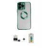MARSİLYAN™- iPhone 14 Pro Max Kılıf Pusula Form - Siyah Polymer Nano Ekran Koruyucu + Bilvis Titan Kamera Lens - GS