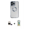 MARSİLYAN™- iPhone 14 Pro Max Kılıf Pusula Form - Siyah Polymer Nano Ekran Koruyucu + Bilvis Titan Kamera Lens - GS