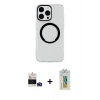 MARSİLYAN™- iPhone 14 Pro Max Kılıf Pusula Form - Siyah Polymer Nano Ekran Koruyucu + Derin Mor Bilvis Titan Kamera Lens