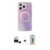 MARSİLYAN™- iPhone 14 Pro Max Kılıf Pusula Form - Siyah Polymer Nano Ekran Koruyucu + Derin Mor Bilvis Titan Kamera Lens