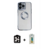 MARSİLYAN™- iPhone 14 Pro Max Kılıf Pusula Form - Siyah Polymer Nano Ekran Koruyucu + PVD Metal Kamera Lens - TU