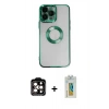 MARSİLYAN™- iPhone 14 Pro Max Kılıf Pusula Form - Siyah Polymer Nano Ekran Koruyucu + PVD Metal Kamera Lens - TU