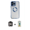 MARSİLYAN™- iPhone 14 Pro Max Kılıf Pusula Form - Siyah Polymer Nano Ekran Koruyucu + PVD Metal Kamera Lens - TU