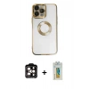 MARSİLYAN™- iPhone 14 Pro Max Kılıf Pusula Form - Siyah Polymer Nano Ekran Koruyucu + PVD Metal Kamera Lens - TU